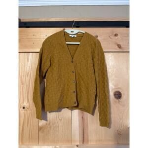 Madewell Mustard Yellow Checker Knit Button Down Cardigan Sweater Size M
